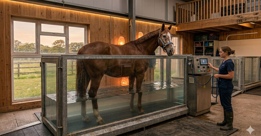 artros hos hast i vattenbad