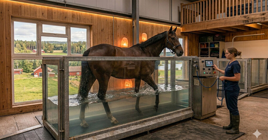 Hästrehab Borlänge - häst genomgår rehab i vattenbad