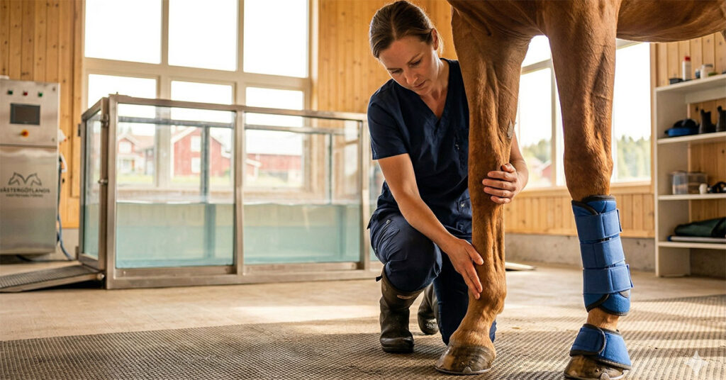 Senskada häst Dalarna - bild på vattenträning